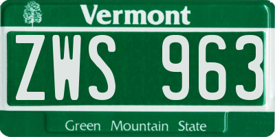 VT license plate ZWS963