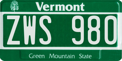 VT license plate ZWS980