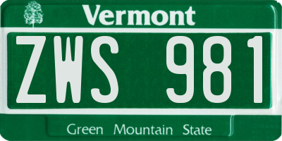 VT license plate ZWS981