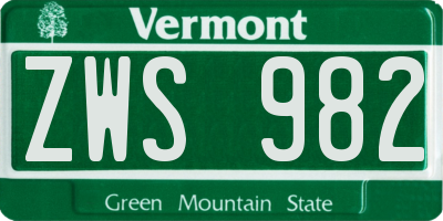 VT license plate ZWS982