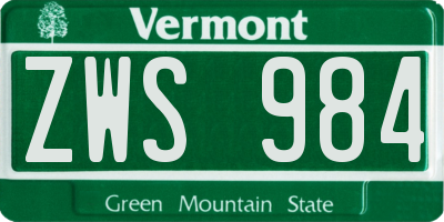 VT license plate ZWS984