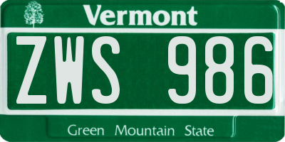VT license plate ZWS986