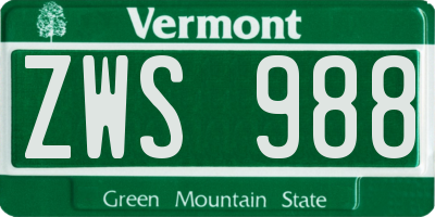 VT license plate ZWS988