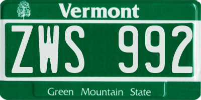 VT license plate ZWS992