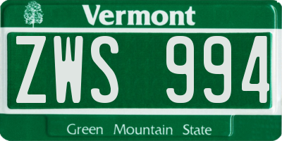 VT license plate ZWS994