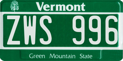 VT license plate ZWS996