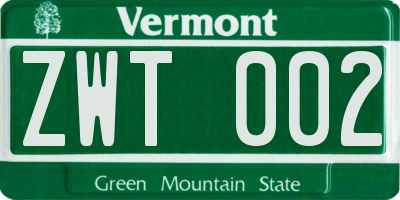 VT license plate ZWT002
