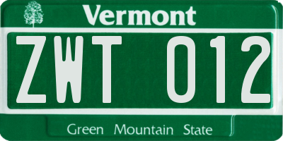 VT license plate ZWT012