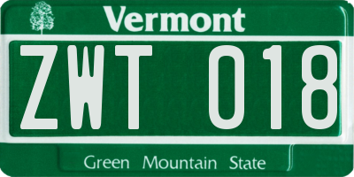 VT license plate ZWT018