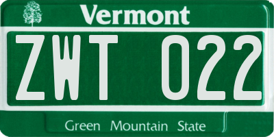 VT license plate ZWT022