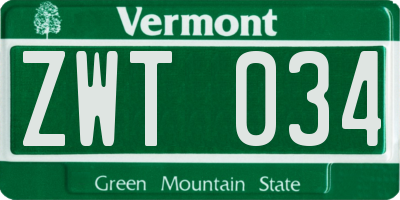 VT license plate ZWT034