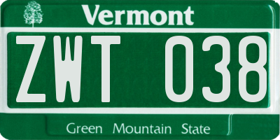 VT license plate ZWT038