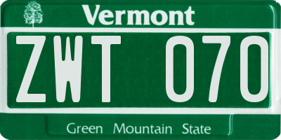 VT license plate ZWT070
