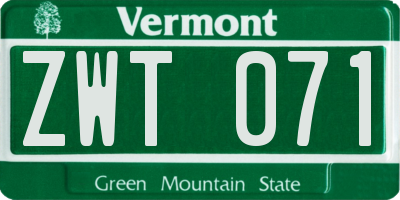 VT license plate ZWT071