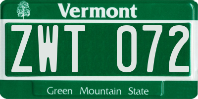 VT license plate ZWT072