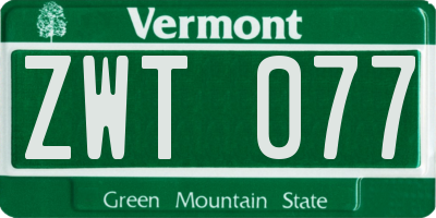 VT license plate ZWT077