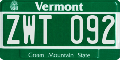 VT license plate ZWT092