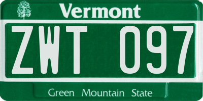 VT license plate ZWT097