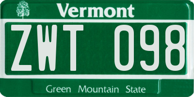 VT license plate ZWT098