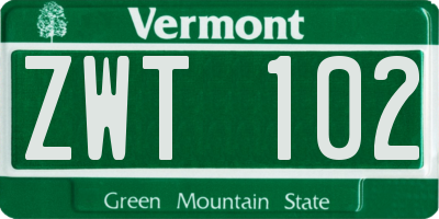 VT license plate ZWT102