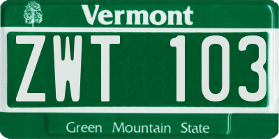 VT license plate ZWT103