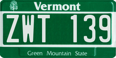 VT license plate ZWT139