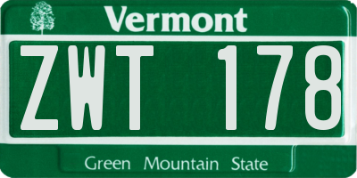 VT license plate ZWT178