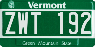 VT license plate ZWT192