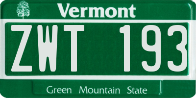 VT license plate ZWT193