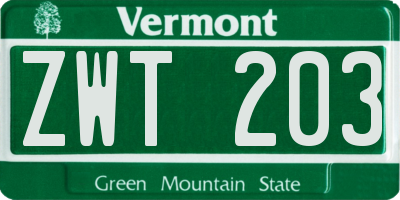 VT license plate ZWT203