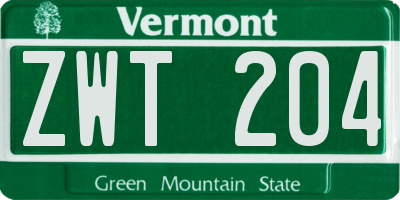 VT license plate ZWT204