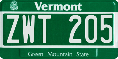 VT license plate ZWT205