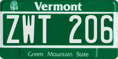 VT license plate ZWT206