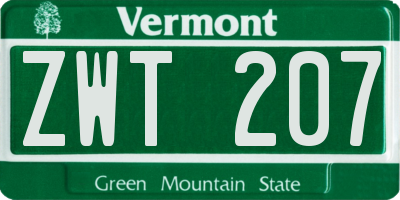 VT license plate ZWT207
