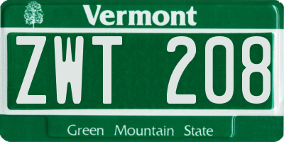 VT license plate ZWT208