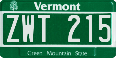 VT license plate ZWT215