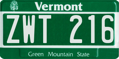 VT license plate ZWT216