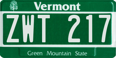 VT license plate ZWT217