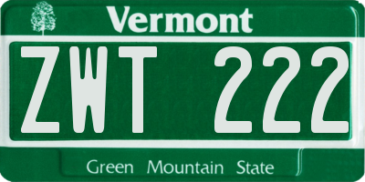 VT license plate ZWT222