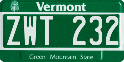 VT license plate ZWT232