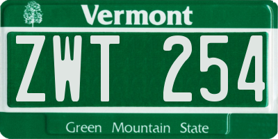 VT license plate ZWT254