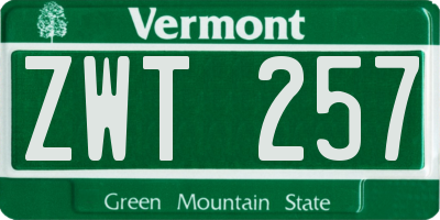 VT license plate ZWT257
