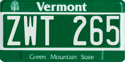 VT license plate ZWT265
