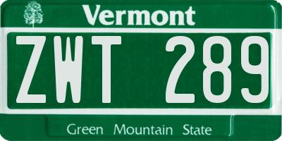 VT license plate ZWT289