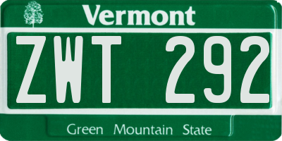 VT license plate ZWT292