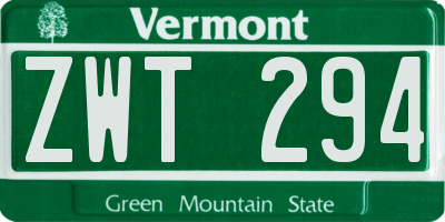 VT license plate ZWT294