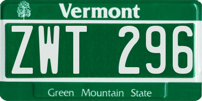 VT license plate ZWT296