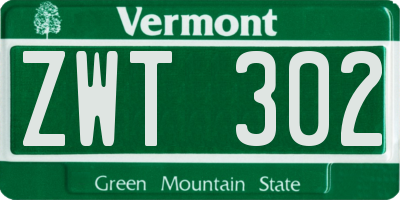 VT license plate ZWT302