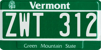 VT license plate ZWT312