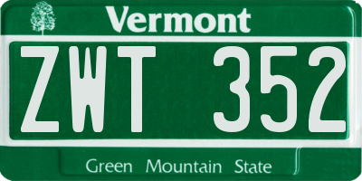 VT license plate ZWT352